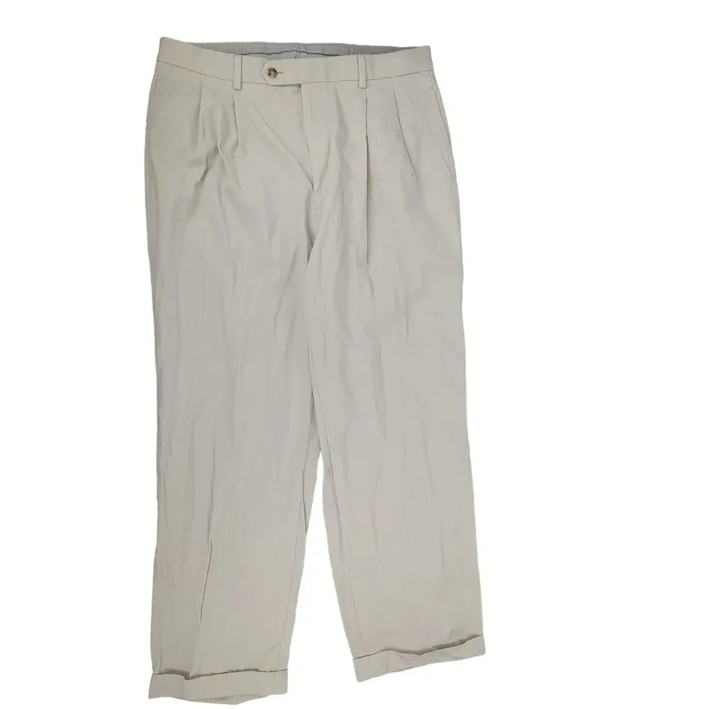 EUC Brooks Brothers White Cotton Pleated Dress Pants Mens 35x29 Dry Clean Cuffed - Picture 3 of 13